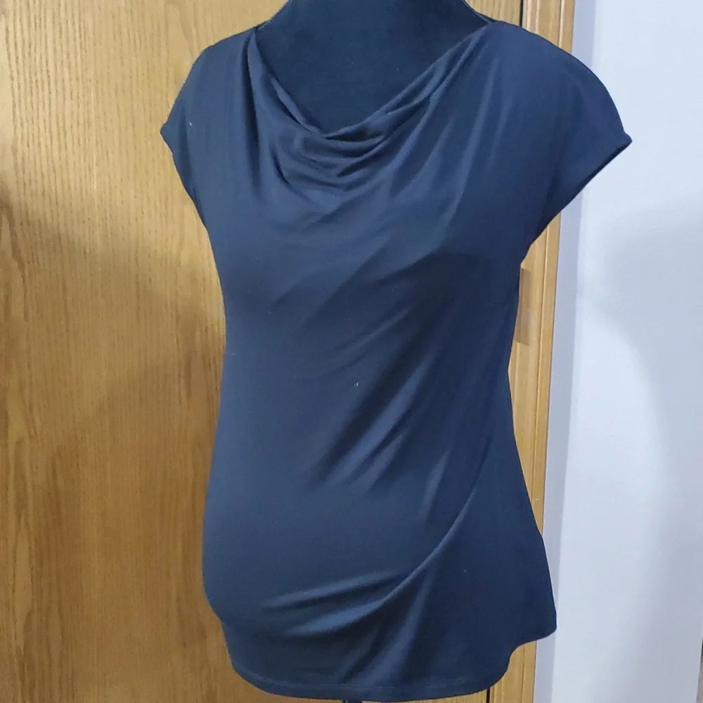 Eileen fisher draped neckline cap sleeve black stretch lined top